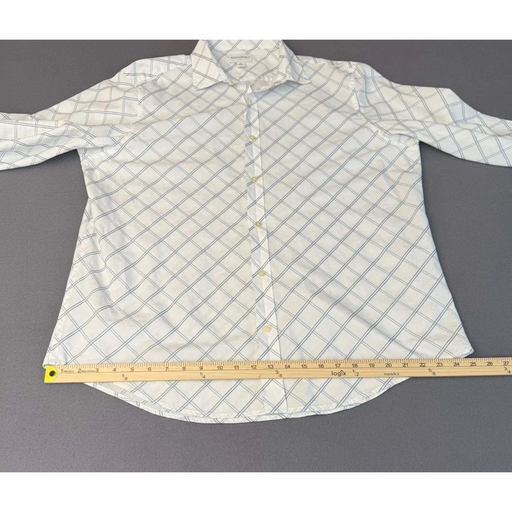 Banana Republic Shirt XXL White Blue Square Casual Long Sleeve Shirt Mens